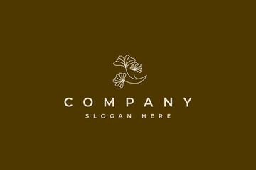 Obraz premium ginkgo plant logo in line art design vector icon template style concept