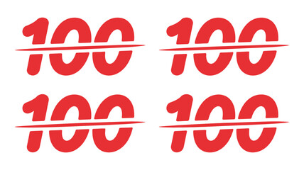 Red number one hundred crossed by a line repeated four times on a clean background, symbolizing score, discount, achievement, milestone, or success