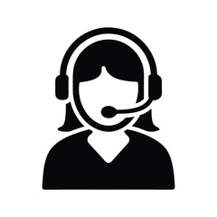 Isolated silhouette shows woman with headset and short hair working in support