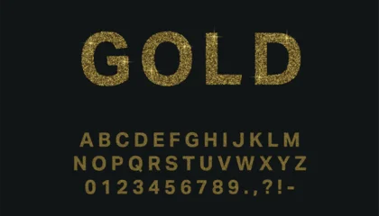 Fotobehang Beren Sparkling gold glitter font with shimmering textured letters  © magr80