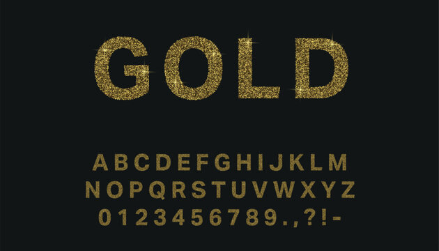 Sparkling gold glitter font with shimmering textured letters