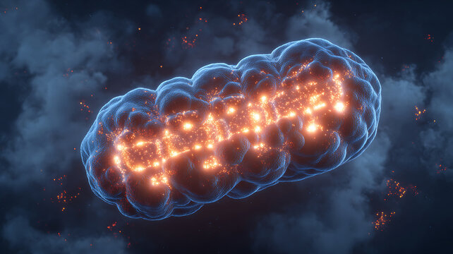 Cellular Structure with Glowing Core Represents Biological Processes and Vitality