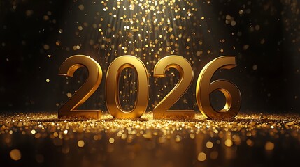 Golden 2026 numbers with sparkling lights and bokeh effect