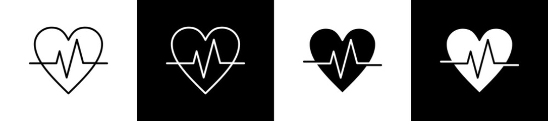 Health icon set in line and glyph style on black and white background