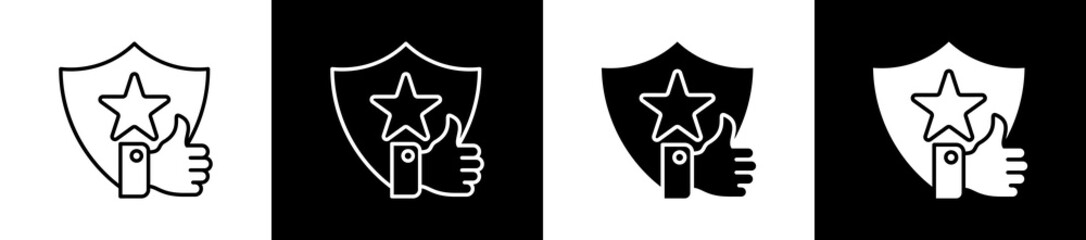 Reliable icon set in line and glyph style on black and white background