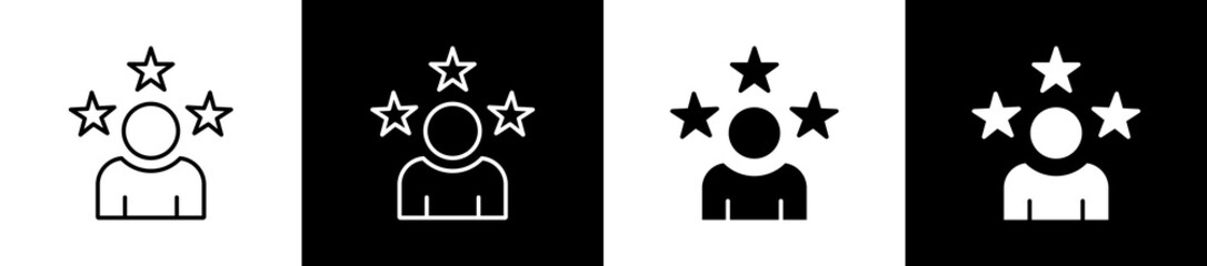 Reputation icon set in line and glyph style on black and white background