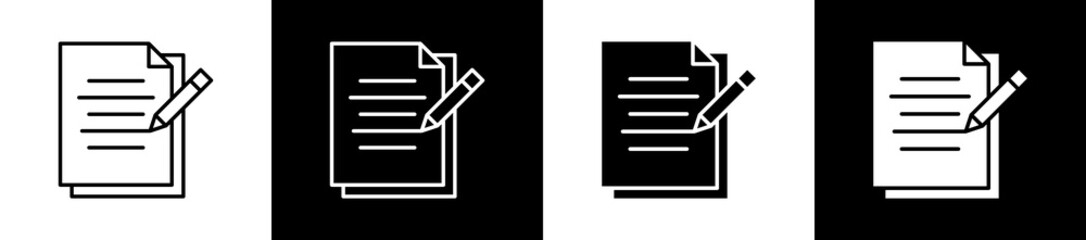 Examination icon set in line and glyph style on black and white background