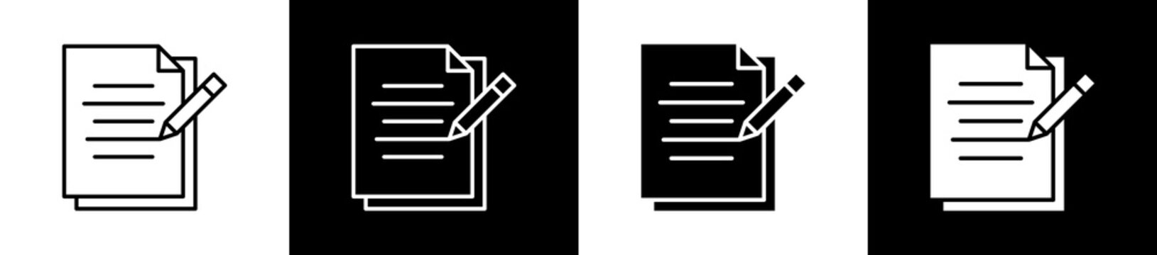 Examination icon set in line and glyph style on black and white background