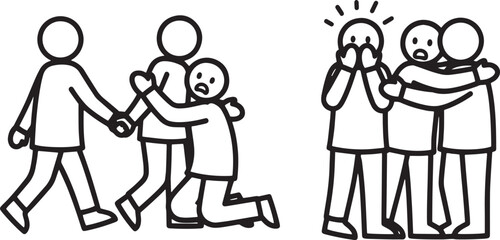 People crowd empathy support line art concept for comforting care and solidarity