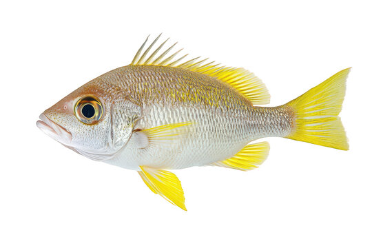Yellowtail snapper isolated on transparent background, a vibrant marine fish with a distinctive yellow tail, swimming gracefully in the tropical waters