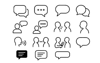 Communication Line Icons Set – Chat, Dialogue, Speech Bubble Illustrations