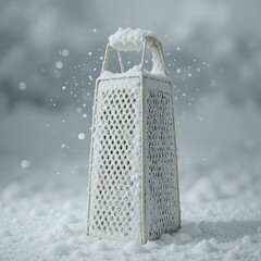 Winter Scene, White Lantern, Snowy Environment, Photography, Calm Atmosphere, Close-Up View, Serenity in Nature