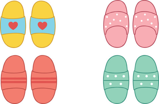 Cute slippers clipart set, cozy house shoes illustrations, kawaii bedroom footwear graphics for stickers, planners, printables and crafts