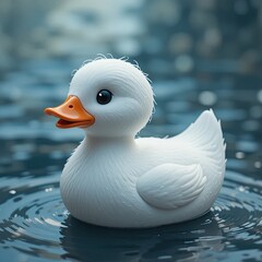 Playful White Duck Floating on Water, Nature Scene, Close-up View, Tranquil Environment