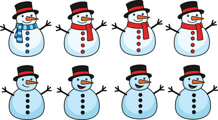 Cute snowman clipart PNG bundle winter Christmas snowmen illustrations for cards stickers sublimation classroom crafts printable