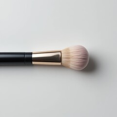 Makeup Application Brush Close-Up, Beauty Product, Isolated Background, Photography, Minimalist Style, Top-Down View, Cosmetics Techniques