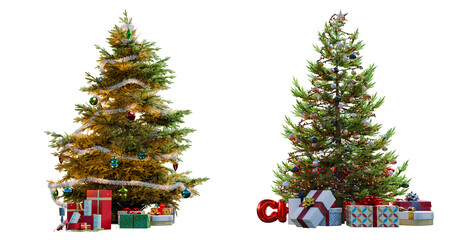 christmas tree and decorations PNG transpaerent, 3d illustration rendering 