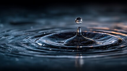 Water droplet suspended above a splash column creating ripples