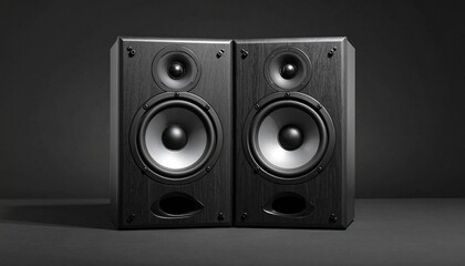 Two bookshelf speakers side by side against dark background&mdash;one matte black with bass port, one wood grain with grille. Highlights aesthetic and functional contrasts in modern audio equipment design.