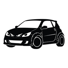 Fototapeta premium Sleek black cartoon car with aggressive headlights ready to race, perfect for automotive designs or children's illustrations, isolated for easy editing