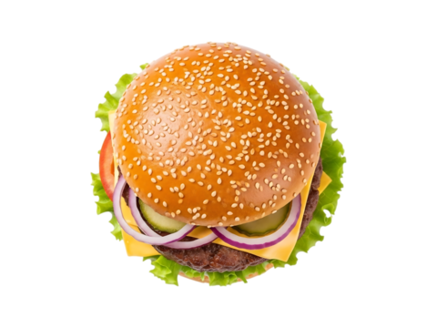 Delicious hamburger with fresh ingredients isolated on transparent background