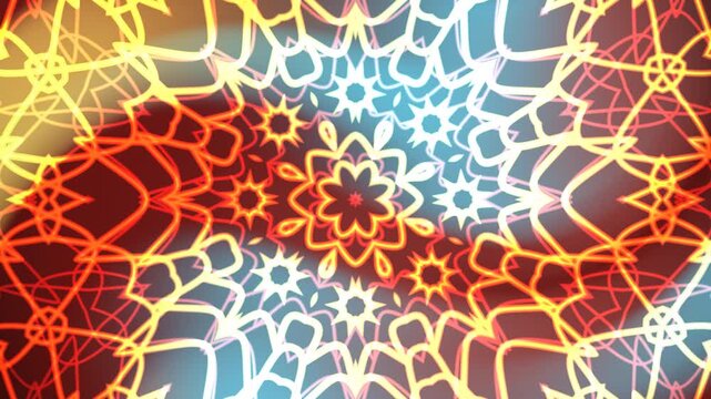 Intricate orange and blue kaleidoscope overlay pattern design suitable for backgrounds, prints, digital products, and artistic projects. Great for designers.