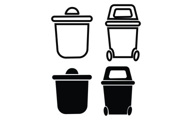Trash can garbage bin containers set in black and white for recycling