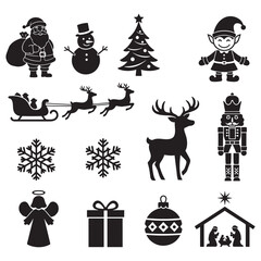 Diverse Christmas Holiday Character and Icon Silhouette Set