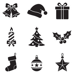 Essential Christmas Holiday Icon Silhouette Set