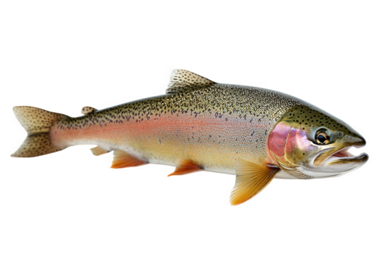 Rainbow trout isolated on transparent background, a popular game fish known for its vibrant colors and fighting spirit, often found in clear, cold freshwater streams