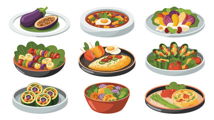 Nine Different Dishes of Healthy Food and Salads Arranged in a Grid meals food presentation