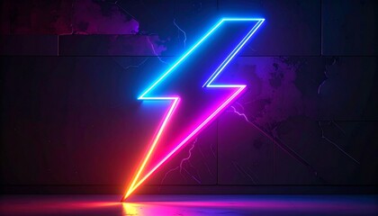 Stylized neon lightning bolt glowing in pink, purple, blue, and orange against dark smoky backdrop. Electric sparks radiate outward, evoking power, energy, and dynamic visual impact in digital art.
