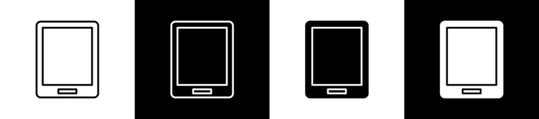 Tablets icon set in line and glyph style on black and white background