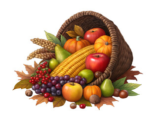 Vibrant cornucopia overflowing with autumn harvest seasonal produce