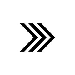 Black triple arrow icon pointing right, symbolizing forward progress, speed, next step, direction, navigation, and advancement.