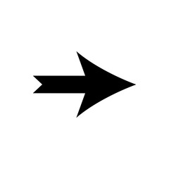 Rightward pointing black arrow graphic indicating direction, navigation, progress, or movement on a clean isolated background