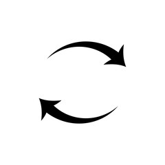 Refresh reload cycle arrows icon. two curved black arrows symbolizing continuous loop, update, circular motion, restart, or repeat concept.