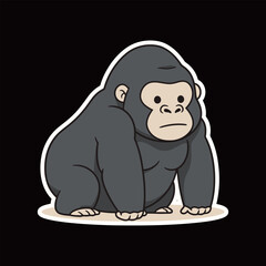 Sitting Gorilla Sticker Vector Illustration: Cartoon Primate Ape in Flat Design with White Outline for Wildlife and Animal Themes
