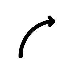 Curved black arrow icon pointing right and up, signifying direction, progress, success, upward trend, or movement element.
