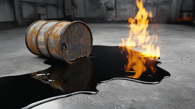 Oil Barrel Accident With Spreading Fire and Hazardous Spill