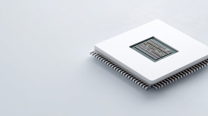 Modern minimalist computer chip icon with sleek lines isolated on white background technology design with copy space