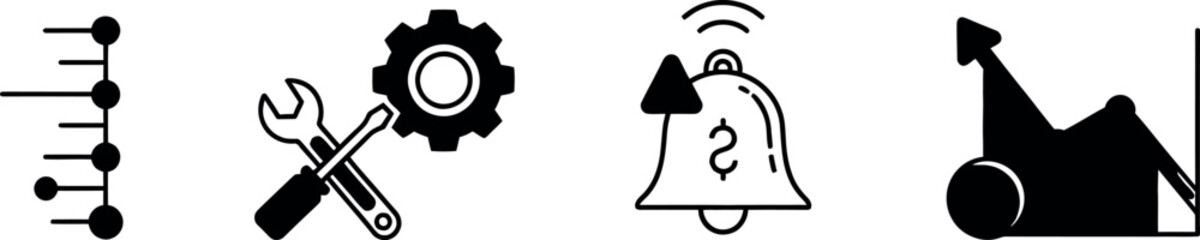 Black and White Vector Symbols for Digital Tools, Performance Measurement, Alerts, and Optimization.