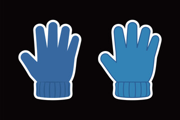 Set of Cartoon Blue Winter Knit Gloves Stickers. Flat Vector Illustration of Cold Weather Clothing for Fashion, Outdoor Activities, and Seasonal Concepts.