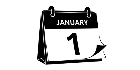 Calendar January 1st New Year Black Silhouette Vector
