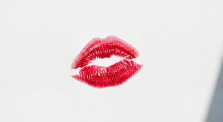 Red kiss mark on white background with copy space