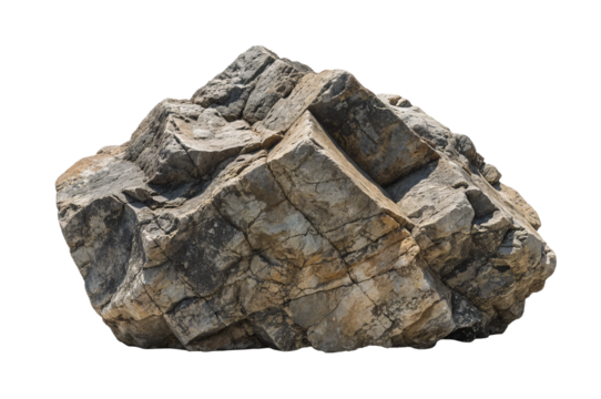 Jagged gray and brown rock isolated on transparent background