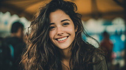 friendly hispanic young woman smiling warmly at the camera with natural charm positive vibe and soft daylight creating a simple elegant and cheerful portrait