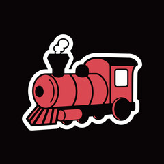 Classic Red Steam Train Toy Cartoon Sticker Vector Illustration Isolated on Black Background for Kids Transportation Design