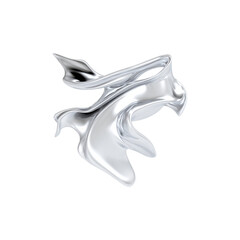 Abstract Silver Liquid Sculpture. Modern Art And Fluid Dynamics Concept Isolated On Transparent Background