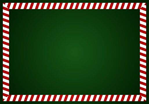 Marco rectangular festivo con patr&oacute;n de rayas de bast&oacute;n de caramelo rojo y blanco sobre fondo verde oscuro